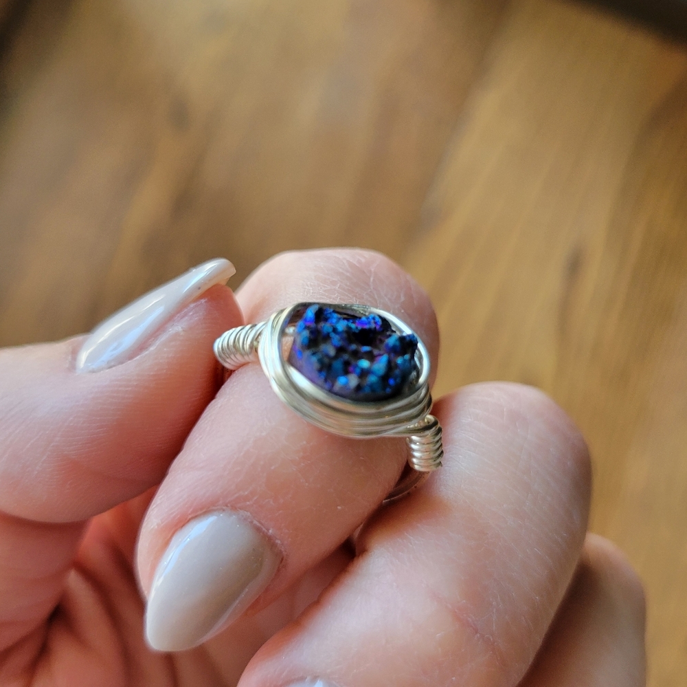 Wire Wrap Silver Ring With Gemstone - image 3